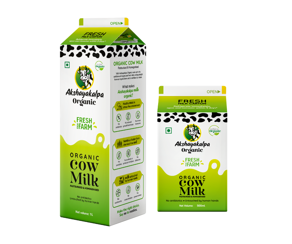 Akshayakalpa Organic Cow Milk Pasteurized & Homogenized in a Paperboard - 500ml